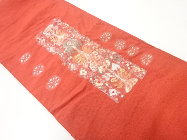 JAPANESE NAGOYA OBI / TSUMUGI / WOVEN ABSTRACT FLORAL PLANTS